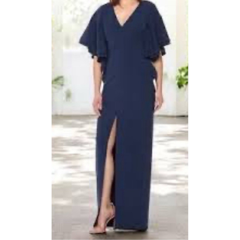 Halston Heritage Navy Flutter Sleeve Evening Maxi Dress 6‎ Formal Wedding Party